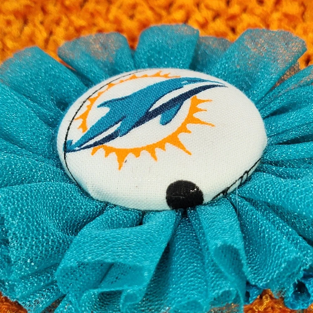 Miami Dolphins Baby Beanie Hat Orange Teal Crochet Flower Infant NFL Fan Gear